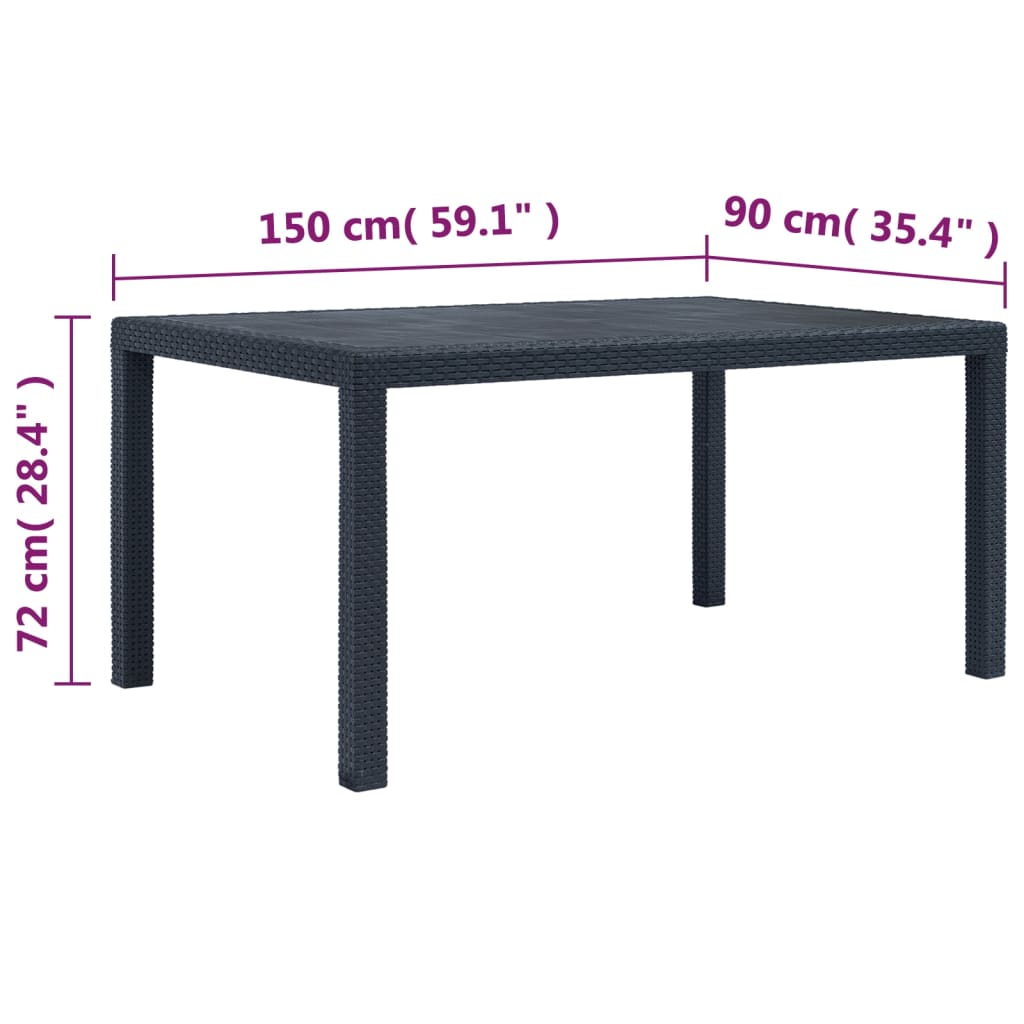 Gartentisch Anthrazit 150 x 90 x 72 cm Kunststoff Rattan-Optik